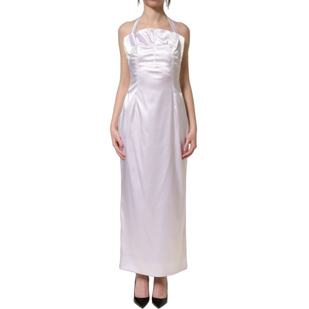 Dolce & Gabbana White Satin Halter Backless Long Gown Women's Dress